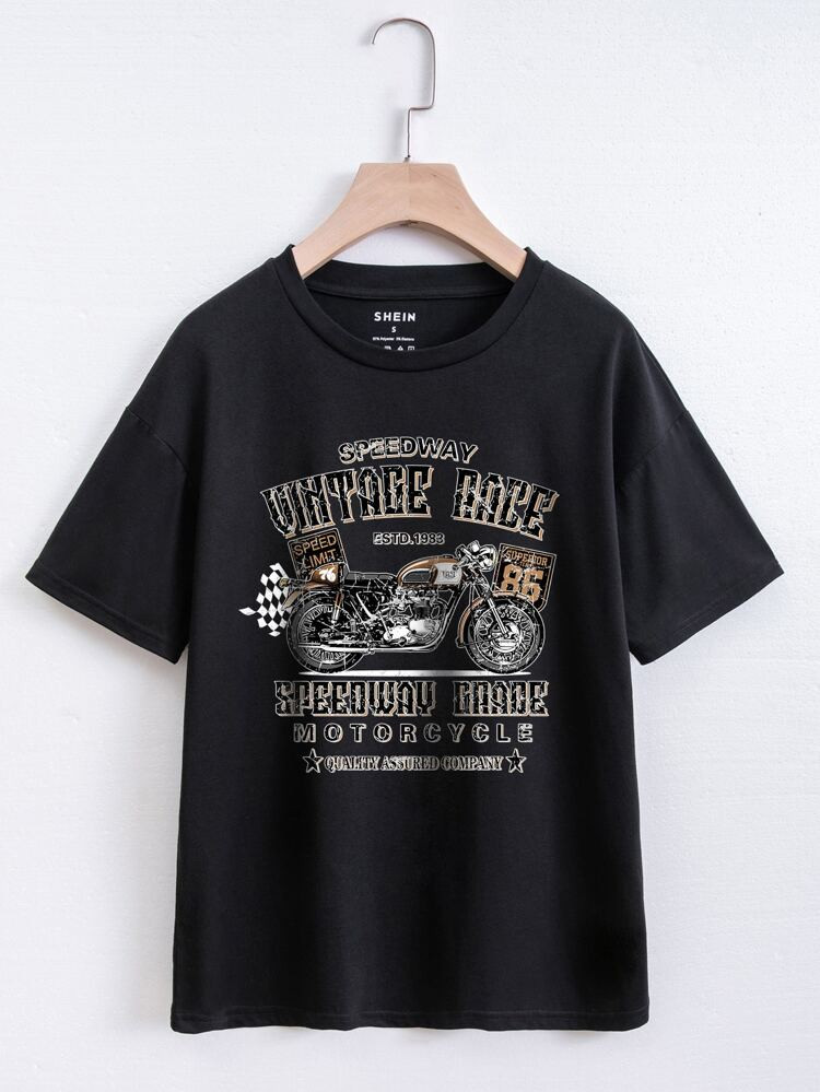 Motorcycle And Letter Graphic Tee | SHEIN
