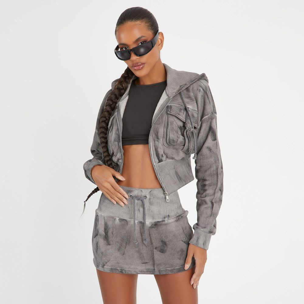Tie Front Mini Skirt In Grey Acid Wash Sweat | EGO Shoes (US & Canada)
