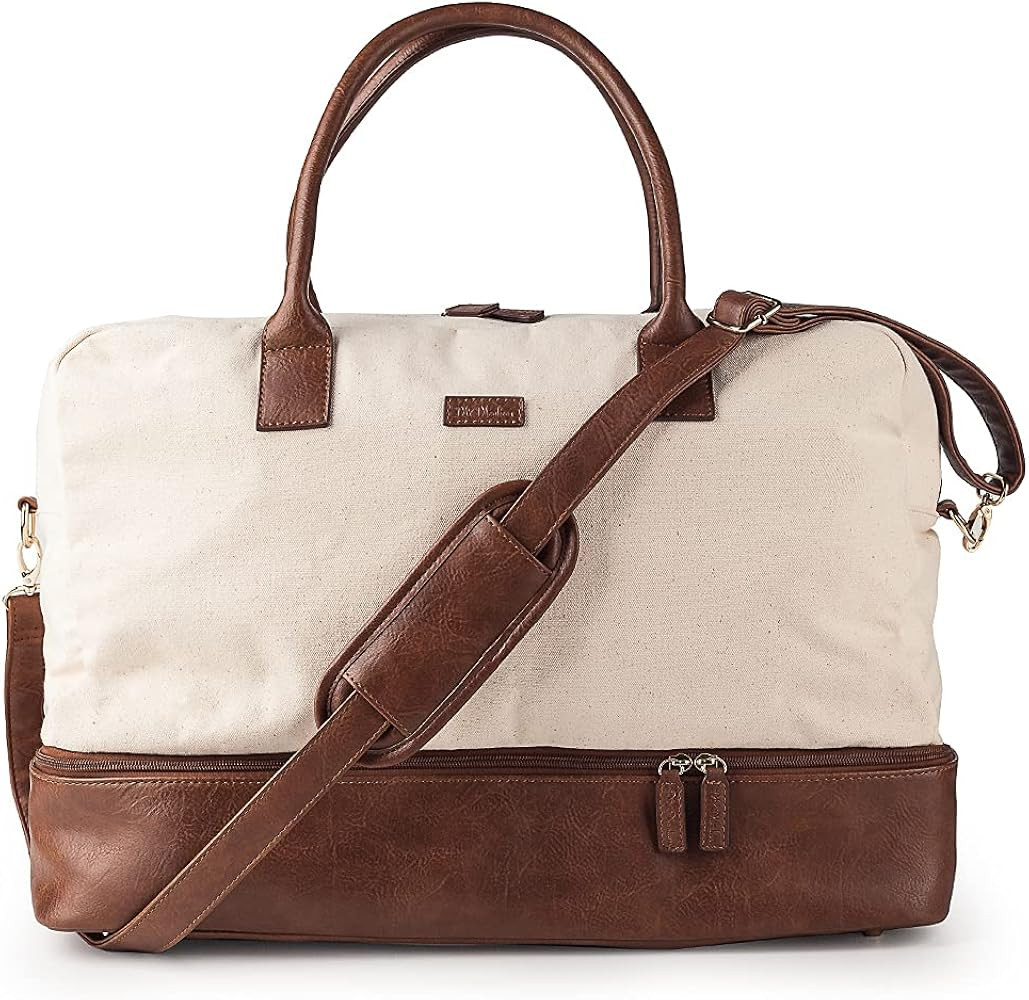 MyMealivos Canvas Weekender Bag, Overnight Travel Carry On Duffel with Shoe Pouch (Ivory) | Amazon (US)