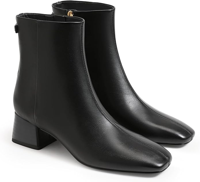 Coutgo Womens Ankle Boots Chunky Low Heel Square Toe Booties Side Zipper Winter Dress Shoes | Amazon (US)