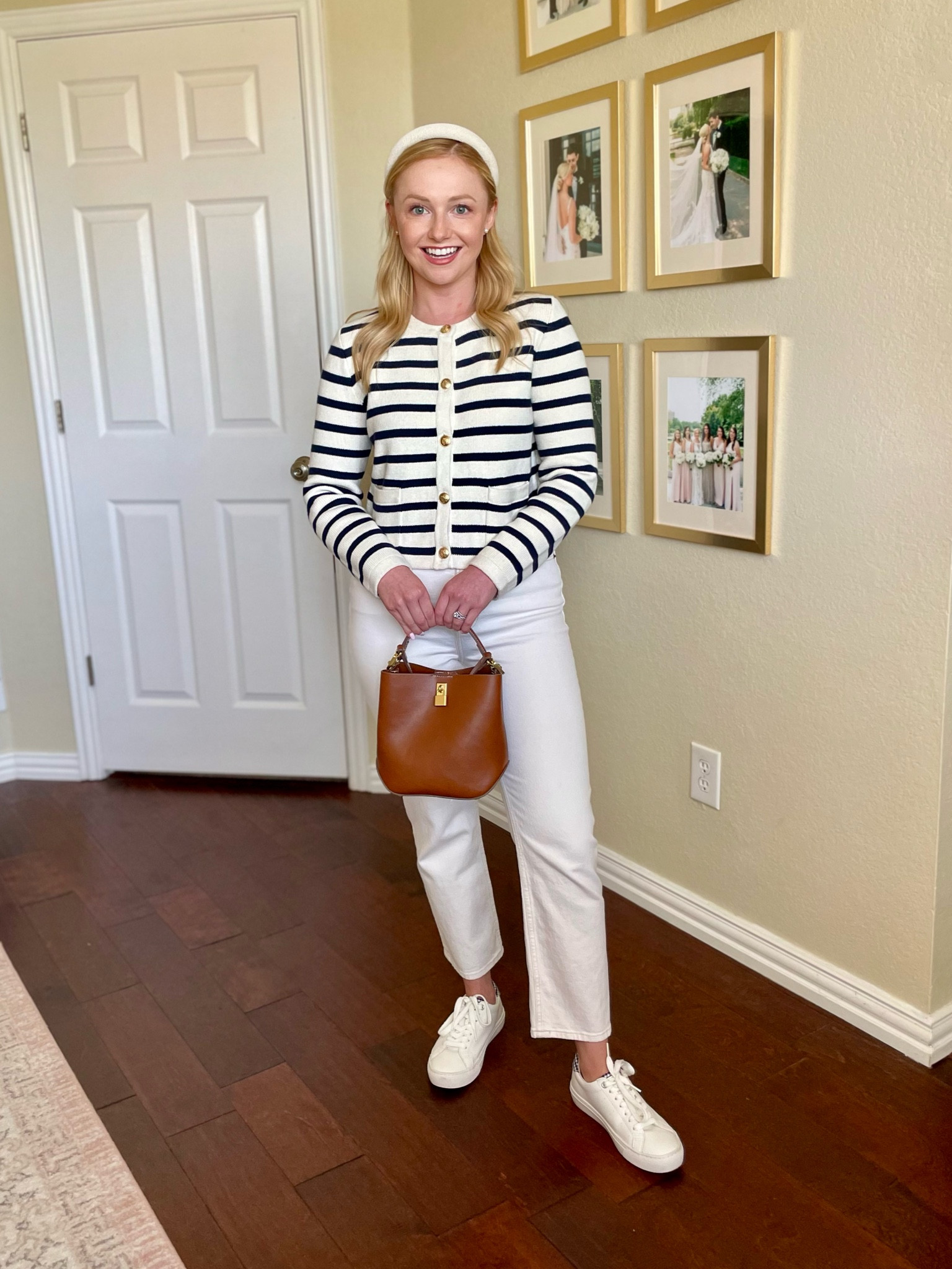 Wearing an XS in cardigan and 26S in jeans | coastal grandmother, spring outfit, casual spring outfit, white jeans, ankle jeans, lady jacket, white sneakers 

#LTKstyletip #LTKSeasonal #LTKfindsunder100