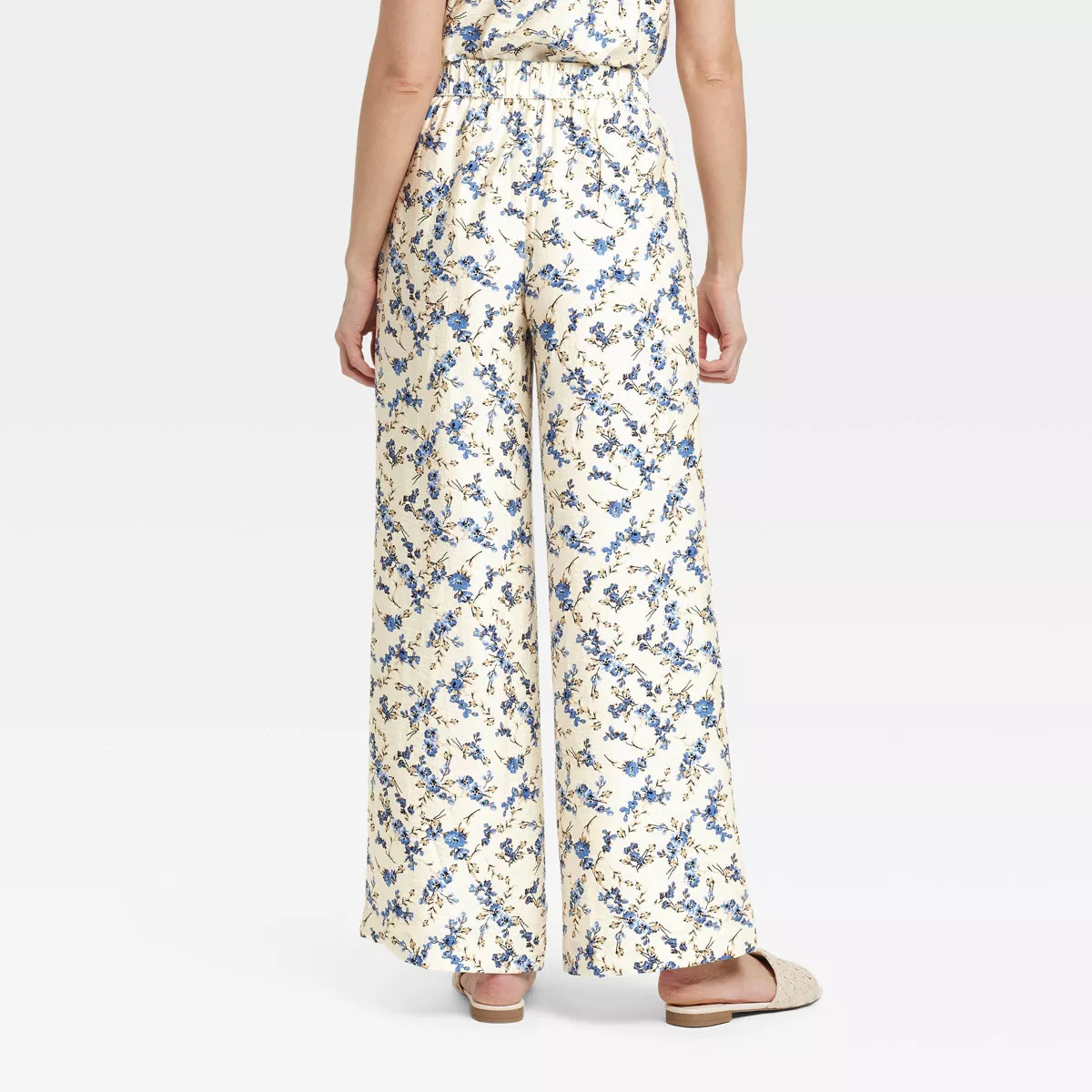 Women's High-Rise Wide Leg Pull-On Pants - A New Day™ Cream Floral | Target