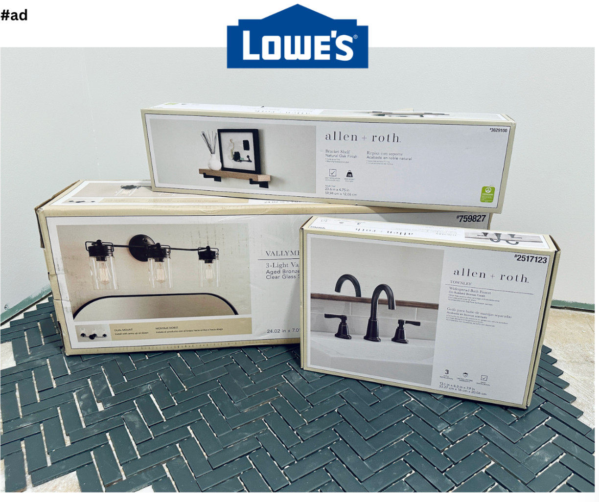 #ad Man oh’ Man!! My husband and I have been putting in a bathroom in our basement for, what seems like, forever! We have finally decided on tile (Let me know what you think!) and then we spent the rest of the weekend at Lowe’s getting the final touches! I filled my cart and looked down to see just about everything was allen + roth! Not only does this brand have the look we are going for, but it truly is THE look for less!! A little farmhouse feel with a modern twist!! So, so excited about the shelves we got too! We won’t have a closet so I have a bunch of baskets to put on them to store all the things!
@loweshomeimprovement #lowespartner @Shop.LTK #liketkit 

 