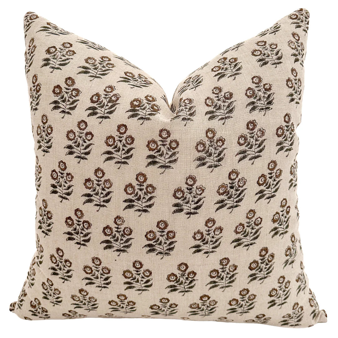 Taupe Brown Floral Block Print Pillow Cover | Hackner Home (US)
