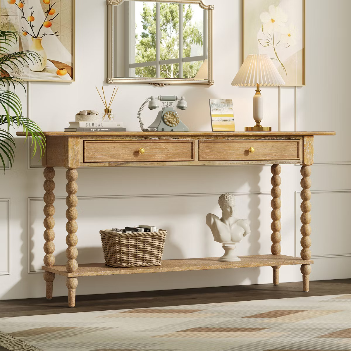 Console Table with 2 Drawers & Shelf, Entryway Table Acacia Wood Sofa Table - ModernLuxe | Target