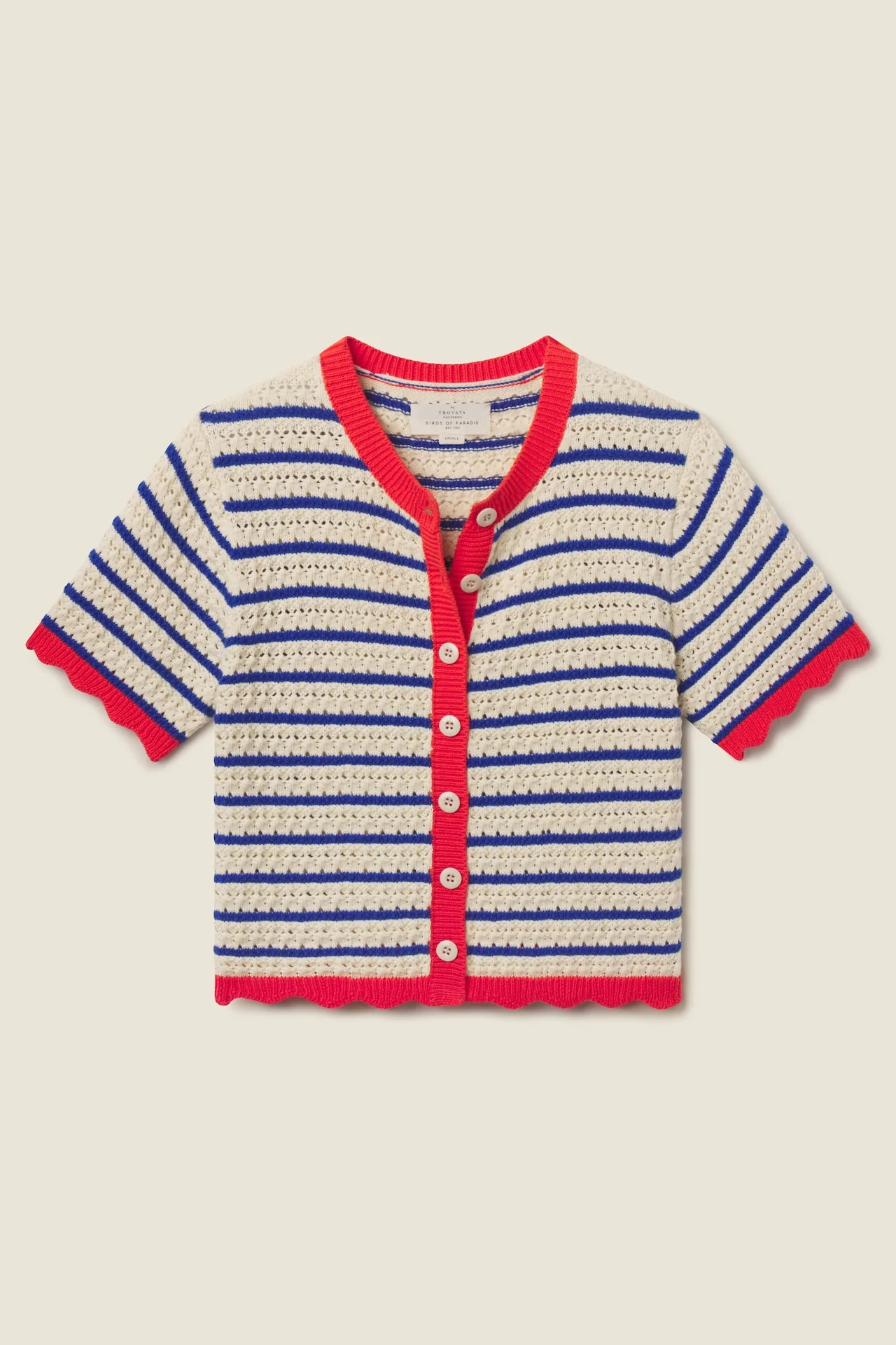 Aurora Cardigan Antique White/Navy Stripe | TROVATA