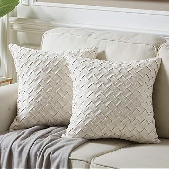 Fancy Homi Pack of 2 Boho Decorative Throw Pillow Covers with Cute Basket Weave Pattern,Soft Sued... | Amazon (US)