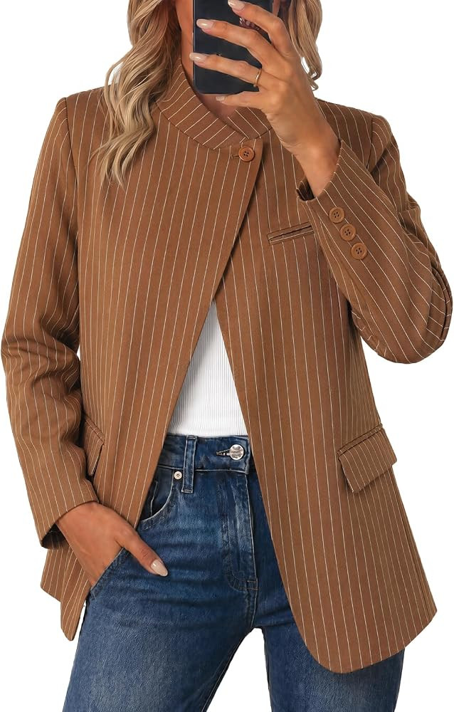 Cicy Bell Women Plaid Blazer Business Stand Collar Open Front Suit Jacket | Amazon (US)