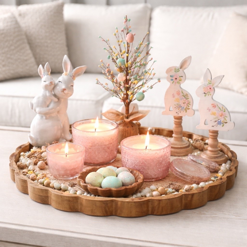 Love how cute this Easter tray is! Perfect for a kitchen or coffee table. #easter #spring #centerpiece #tray #homedecor 

#LTKHome #LTKSeasonal