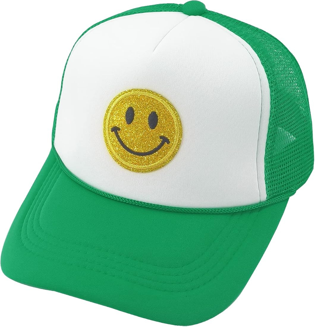 CYNICISM Trucker Hat Baseball Cap Mesh Adjustable Snapback Hats with Sequins Smile Patch Sun Hat ... | Amazon (US)