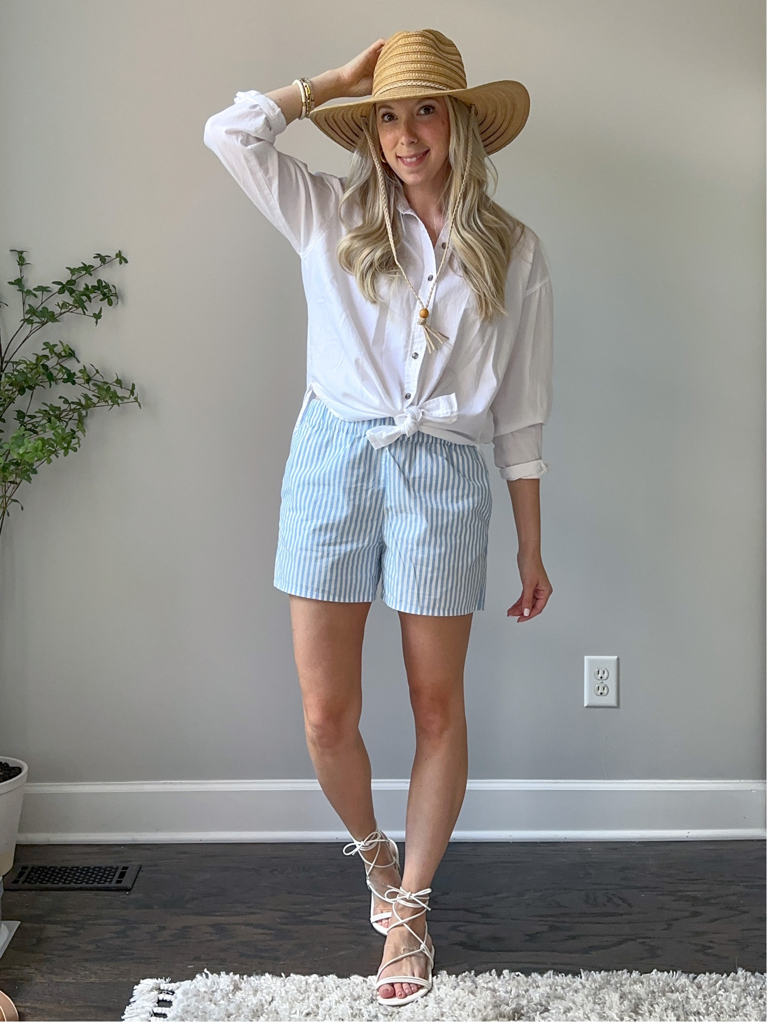 Summer vacation outfit! Blue and white striped shorts for beach Europe vacation 



#LTKunder50 #LTKSeasonal #LTKtravel