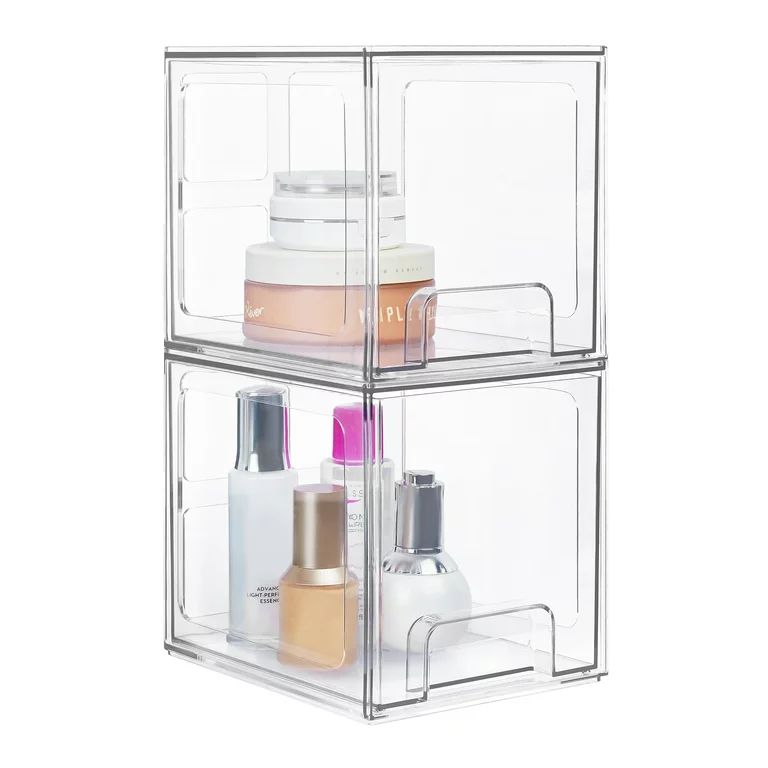 2 Pack Stackable Makeup Organizer Storage Drawers, Vtopmart Clear Plastic Storage Bins, 6.6" High | Walmart (US)