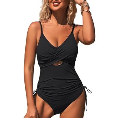 SOCIALA Ribbed One Piece Swimsuit Women Tie Side High Cut Bathing Suit Sexy… | Amazon (US)