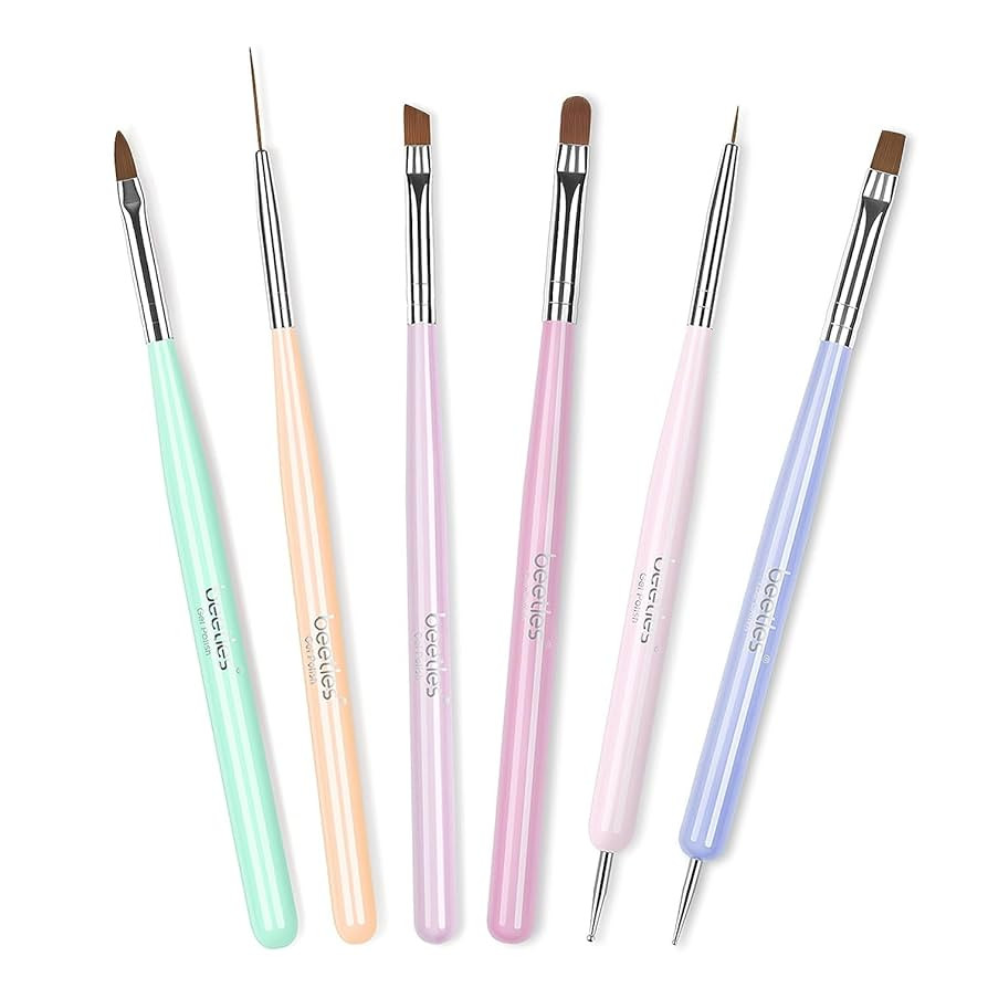 Beetles Gel Polish Nail Art Brushes, 6 Pcs Fingernail Art Design Pens, Wood Alloy Handle, Dotting... | Amazon (US)