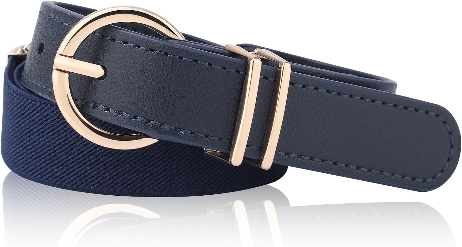AWAYTR Elastic Leather Belt for Kids - Toddler Girls Belt for Uniform and Jeans with Gold Buckle | Amazon (US)