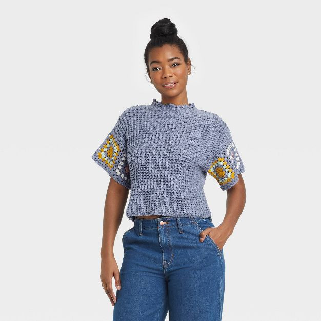 Women's Short Sleeve Crewneck Crochet Pullover Sweater - Universal Thread™ | Target