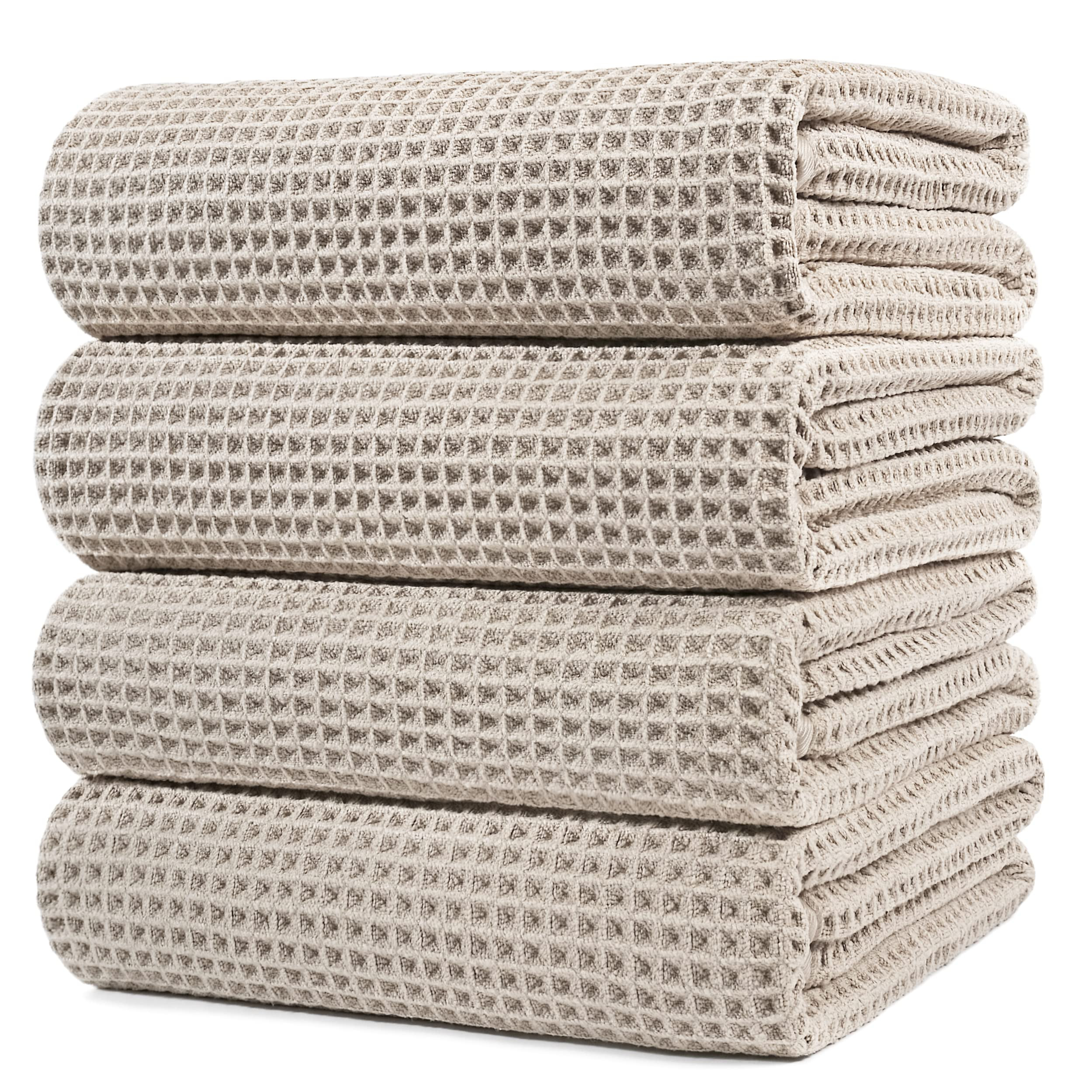 POLYTE Microfiber Oversize Quick Dry Lint Free Bath Towel, 60 x 30 in, 4 Pack (Beige, Waffle Weav... | Amazon (US)
