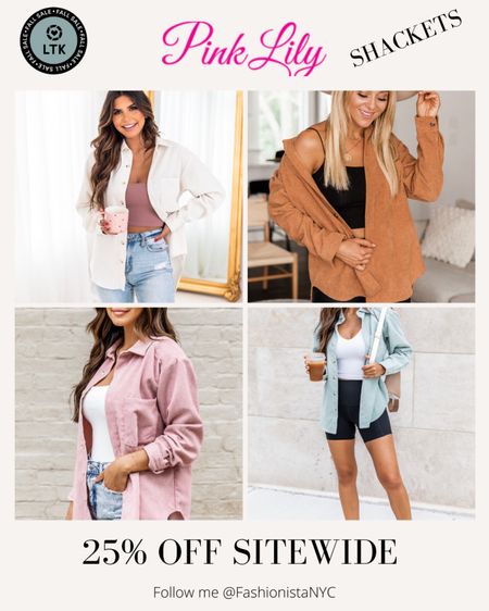 SALE ALERT!!! 25% OFF at Pink Lily for 3 days only!!!  Loving these SHACKETS that come in 4 colors!! 
Click any photo below and SAVE!!!
Sale Alert - Fall - Fall Dresses - Maternity - Work Wear - Boots - Dresses #LTKWorkWear - 

Follow my shop @fashionistanyc on the @shop.LTK app to shop this post and get my exclusive app-only content!

#liketkit #LTKunder100 #LTKSeasonal #LTKSale #LTKsalealert
@shop.ltk
https://liketk.it/3PHWJ