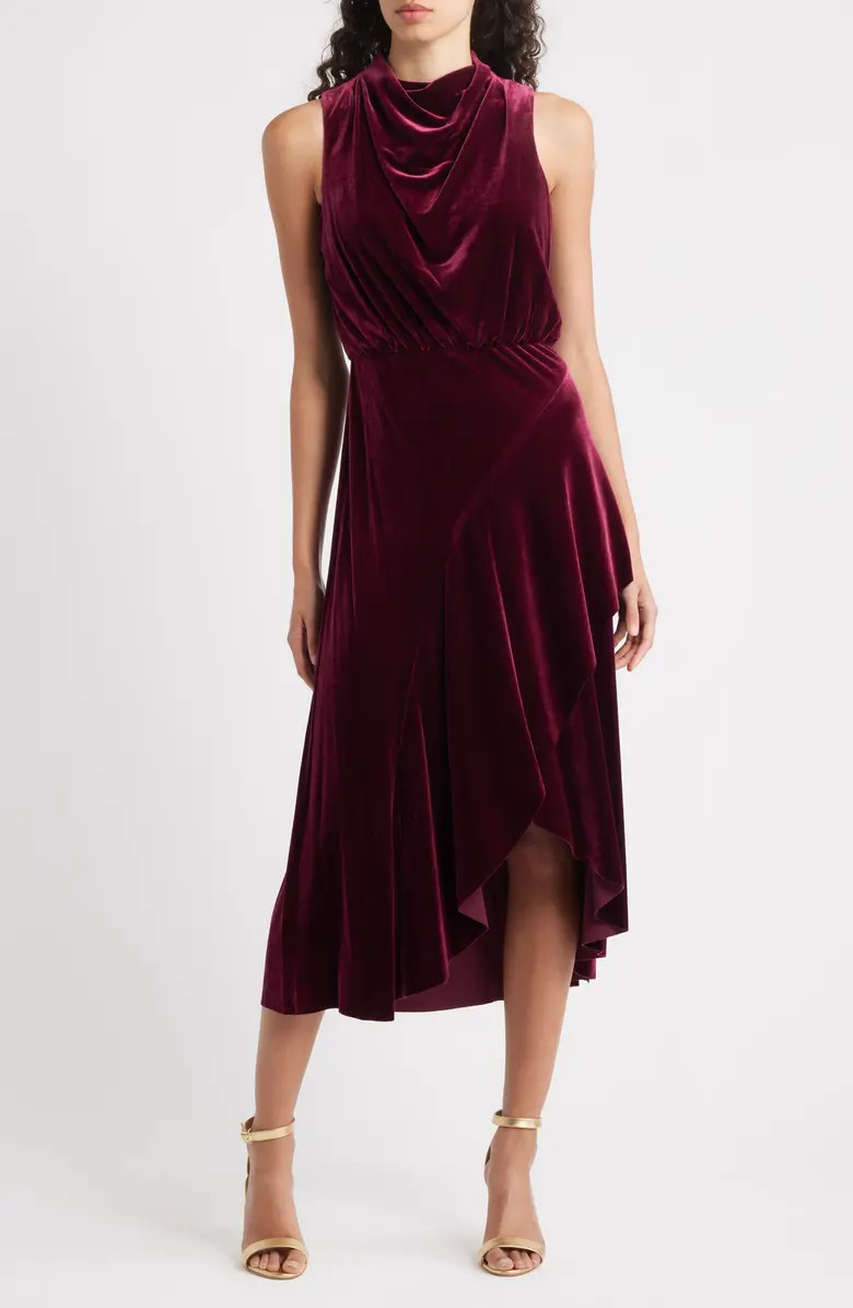 Vince Camuto Cowl Neck High-Low Velvet Midi Dress | Nordstrom | Nordstrom