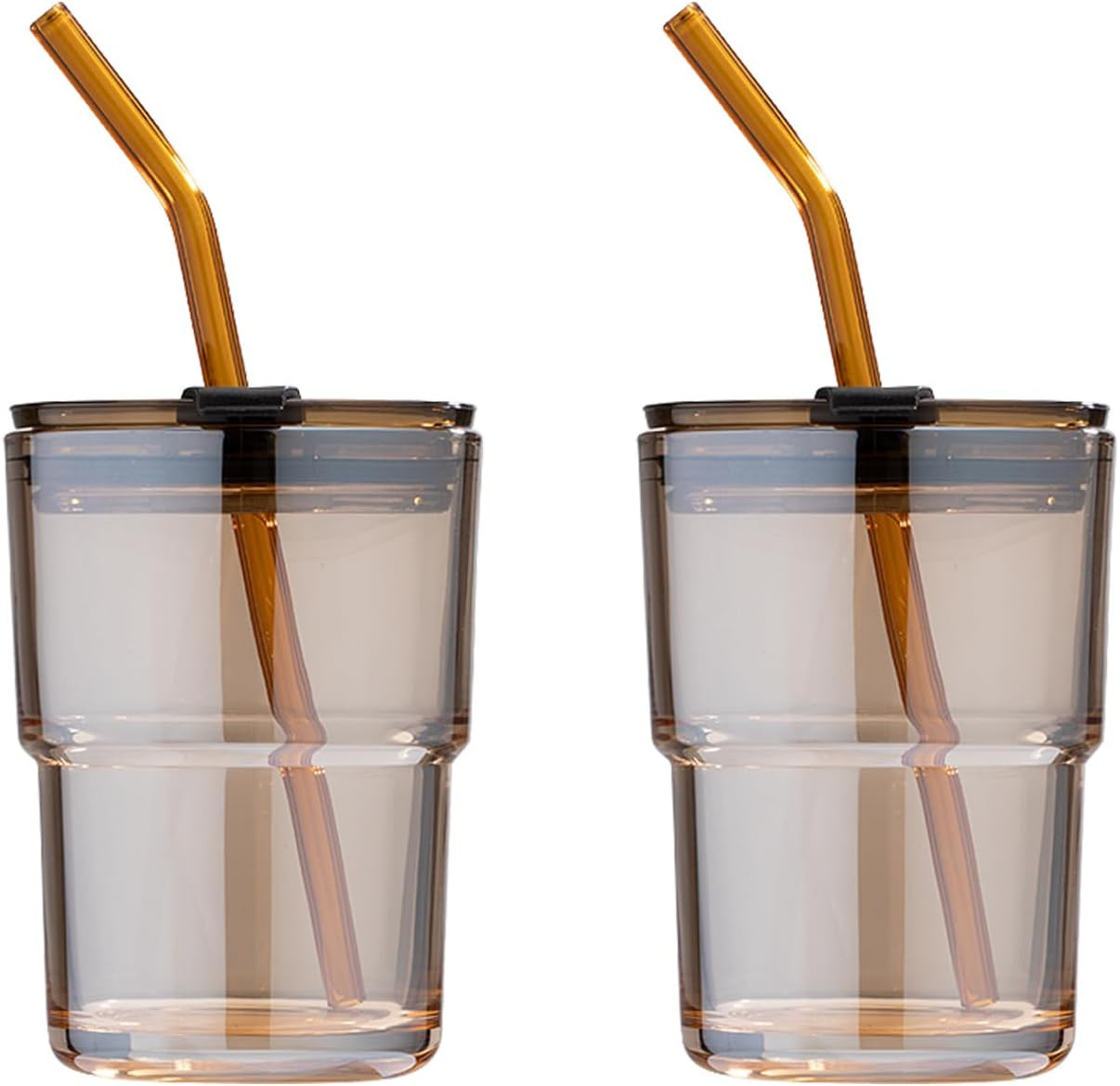 2 Pack 13oz/400ml Tumbler Water Glass, Glass Coffee Cups with Lids and Straws, Iced Tea Cups Insu... | Amazon (US)