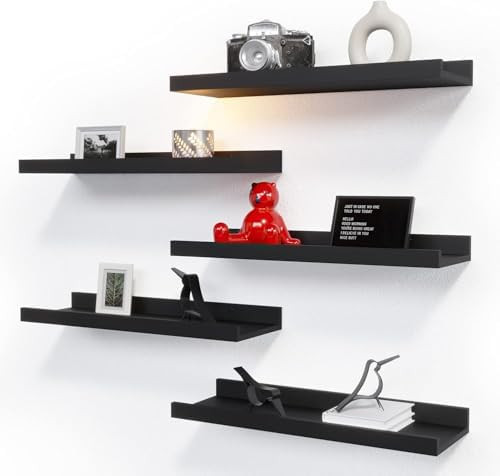 RICHER HOUSE 5 Set Floating Wall Mounted Shelves, Black Shelves for Wall Decor, Modern Picture Le... | Amazon (US)