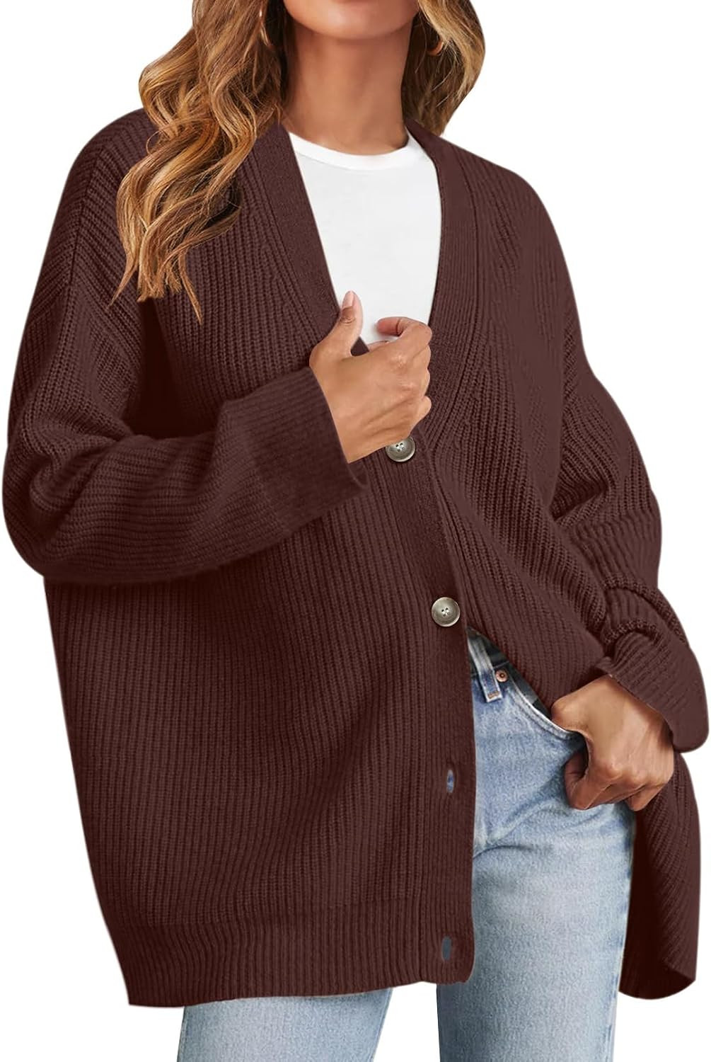 MEROKEETY Women's Fall Trendy Oversized V Neck Cardigan Sweaters | Amazon (US)