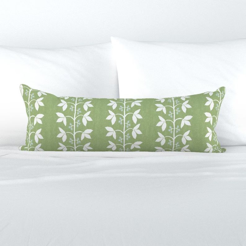 Botanical Stripe XL Lumbar Pillow - Berry Vine Green by danika_herrick - Grass Green  Extra Large... | Etsy (US)