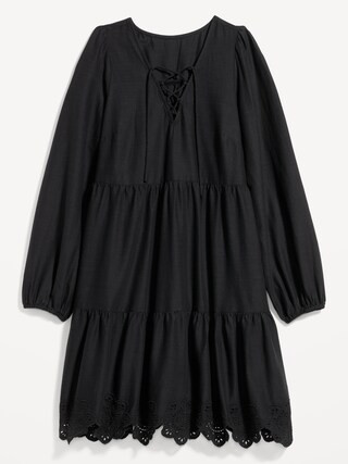 Tiered Lace-Up Mini Swing Dress for Women | Old Navy (US)