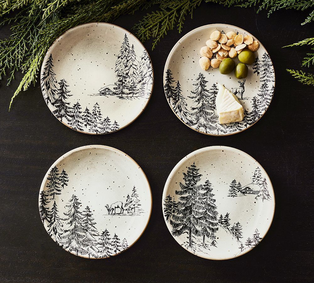 Rustic Forest Stoneware Appetizer Plates - Set of 4 | Pottery Barn (US)