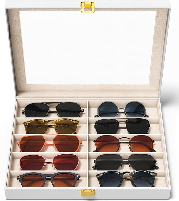 Sunglasses Organizer Storage Box - 10 Slots Eyeglass Display Case for Multiple Pair Glasses, Sung... | Amazon (US)