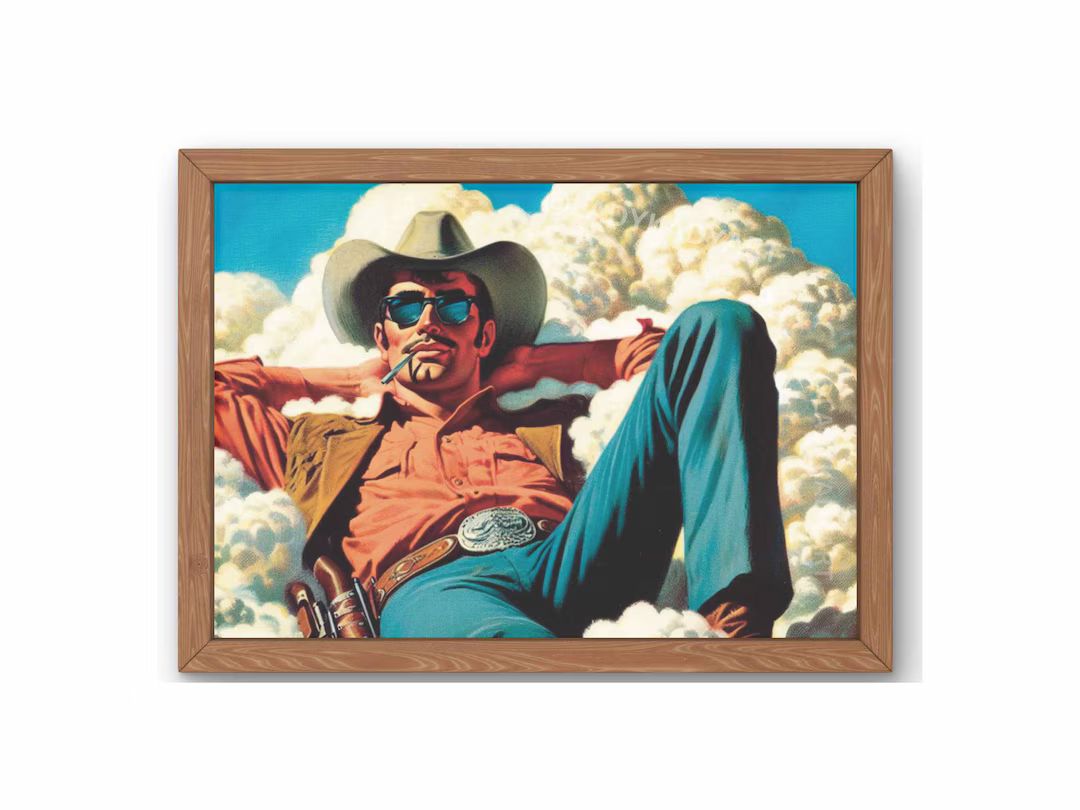 Sky High Cowboy Art, Retro Cowboy Art Print, Western Art Print, Western Cowboy Gift, Smoking Cowb... | Etsy (US)