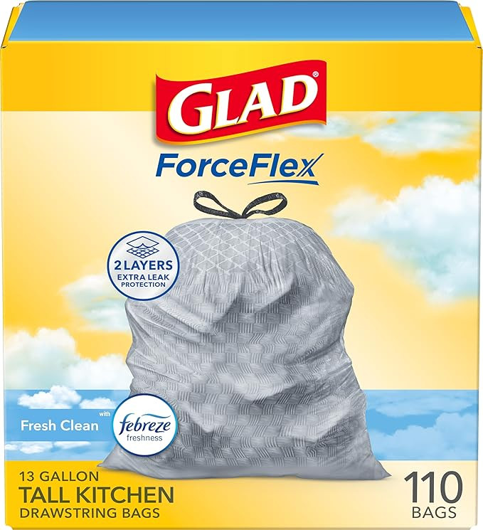 Glad Tall Kitchen Drawstring Trash Bags - Odorshield 13 Gallon White Trash Bag, Febreze Fresh Cle... | Amazon (US)