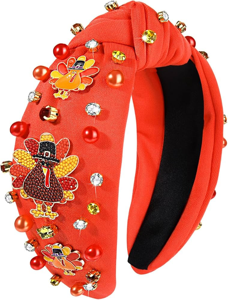 NVENF Thanksgiving Headband for Women Beaded Turkey Fall Headband Accessories Jeweled Pearl Rhine... | Amazon (US)