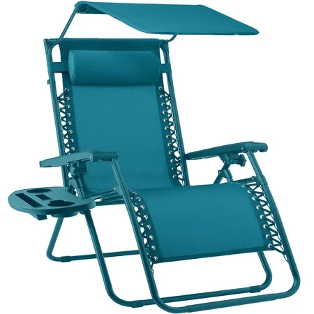 Best Choice Products Folding Zero Gravity Recliner Patio Lounge Chair w/ Canopy Shade, Headrest, Tray - Peacock | Walmart (US)