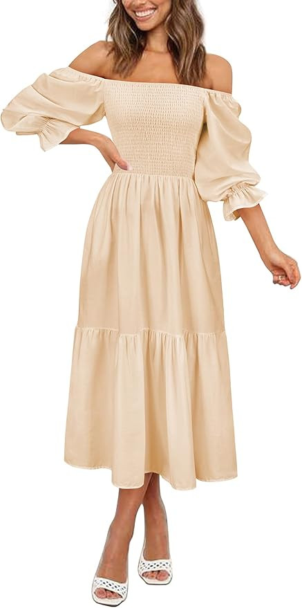 UIMLK Women's Peasant Puff Sleeve Square Neck Smocked Off Shoulder Vintage Cottagecore Boho Ruffl... | Amazon (US)