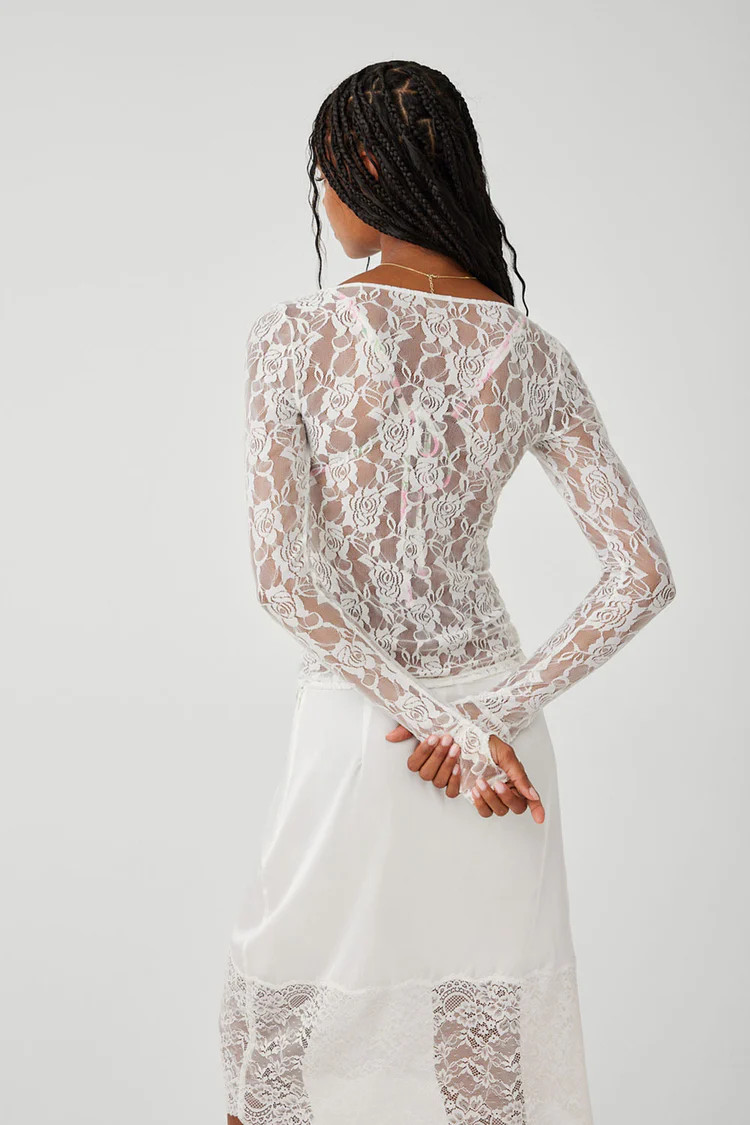 Day Lace Long Sleeve Shirt - White | Frankies Bikinis