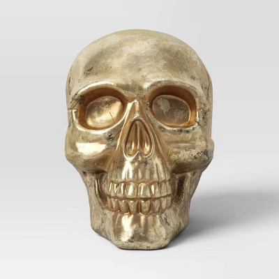 Halloween Plastic Decor Foil Skull Icon - Hyde & EEK! Boutique™: Indoor Gold Skeleton Sculpture, No Battery Required | Target