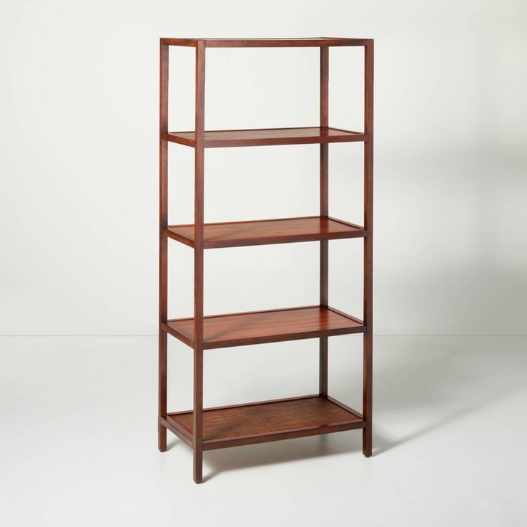 70" 5-Shelf Wood & Cane Transitional Vertical Bookshelf - Brown - Hearth & Hand™ with Magnolia | Target