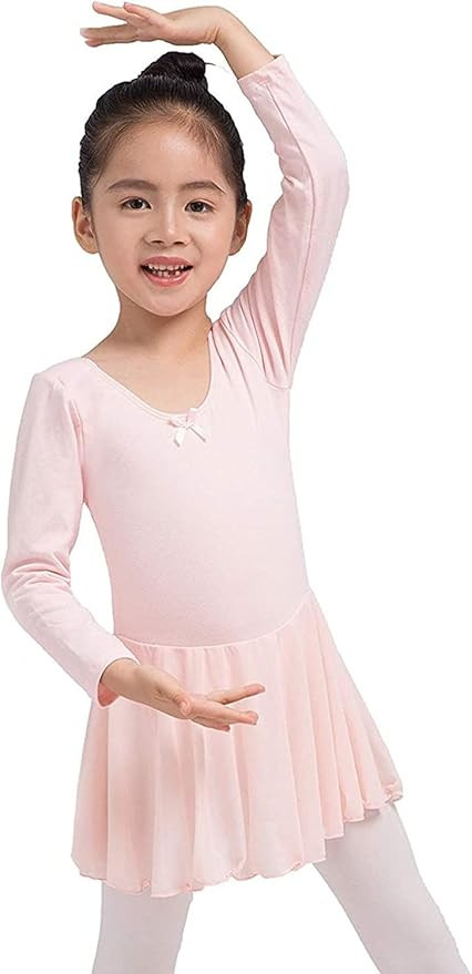 Dancina Girls Skirted Leotard Ballet Dance Dress Long Sleeve Cotton Front Lined | Amazon (US)