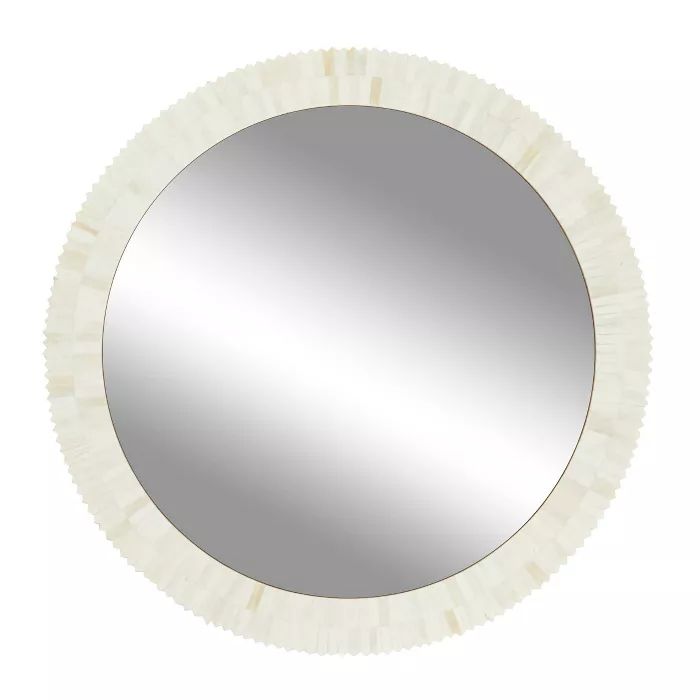 37" Contemporary Bone Round Wall Mirror White - Olivia & May | Target