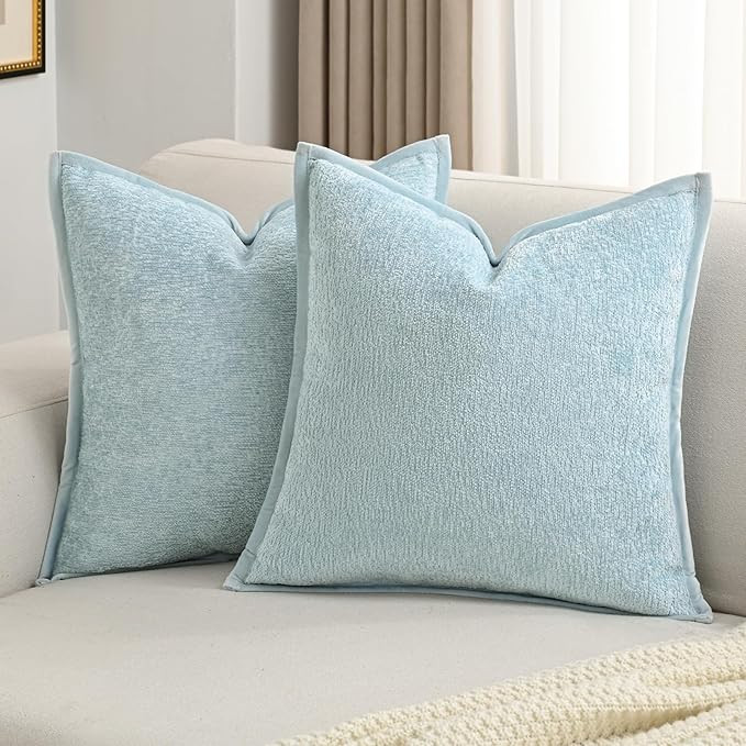 FUTEI Light Blue Chenille Throw Pillow Covers 18x18 Inch Set of 2,Soft Cozy Bound Edge Design Cus... | Amazon (US)