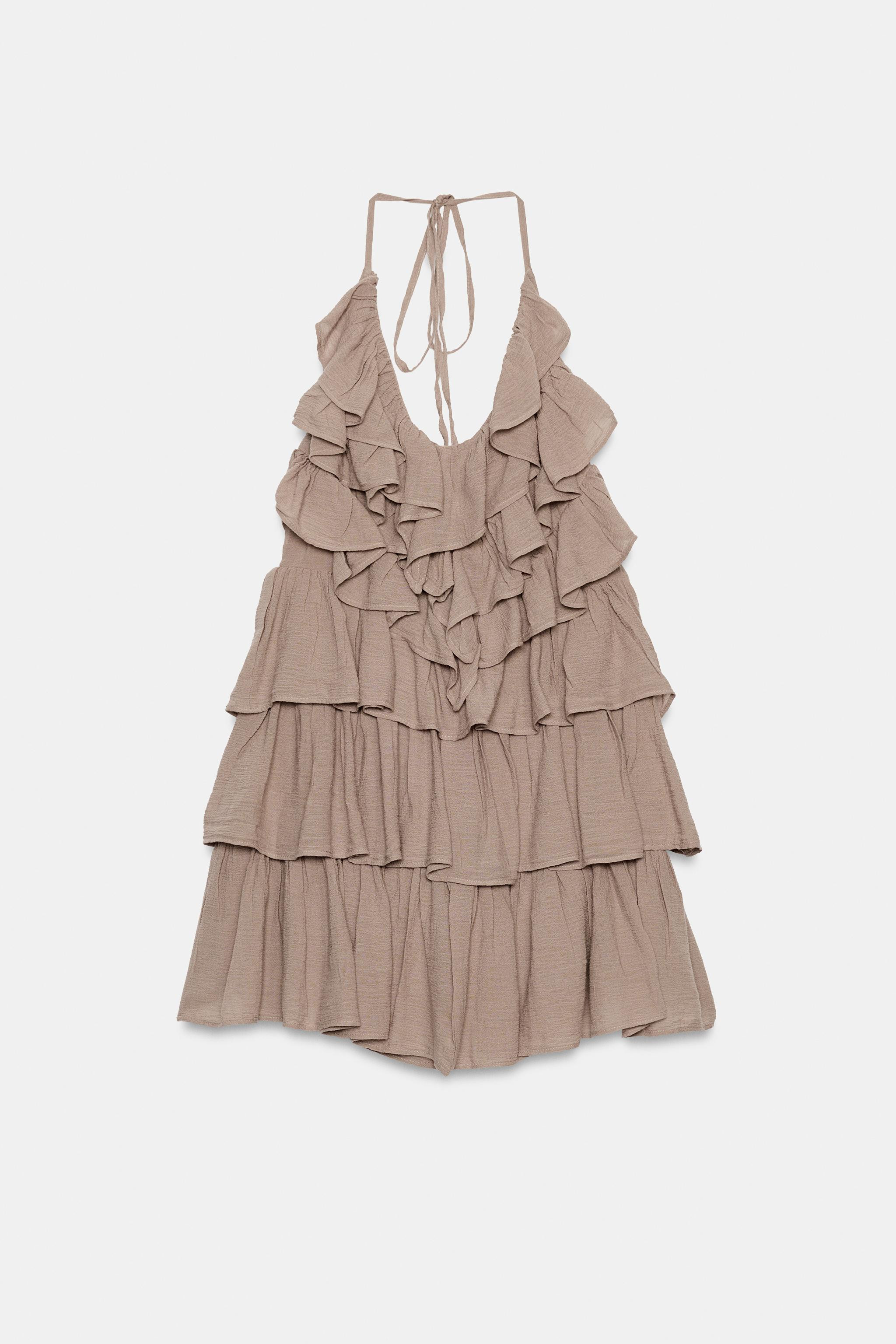 RUFFLED HALTER CHIFFON DRESS | Zara US
