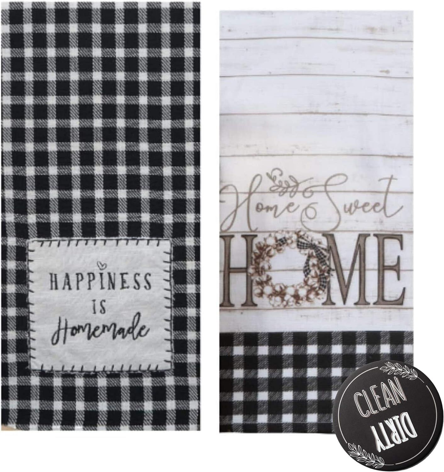 18TH STREET GIFTS Farmhouse Kitchen Towels, Set of 2 Black and White Buffalo Plaid Towels - Happi... | Amazon (US)