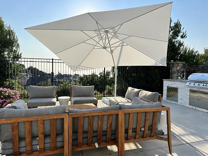 PURPLE LEAF 10' × 13' Patio Umbrella With Base White Cantilever Umbrella Square Outdoor Offset U... | Amazon (US)