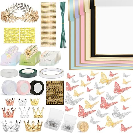 260Pcs Flower Bouquet Wrapping Paper Kit, 60 Sheets Waterproof Paper, 36 Butterflies, 8 Crowns, 1... | Amazon (US)