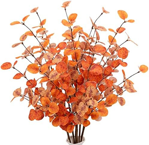 VGIA 6 Pcs Fall Eucalyptus Leaves Artificial Fall Eucalyptus Stems Golden Fall Leaves Spray Fall Euc | Amazon (US)