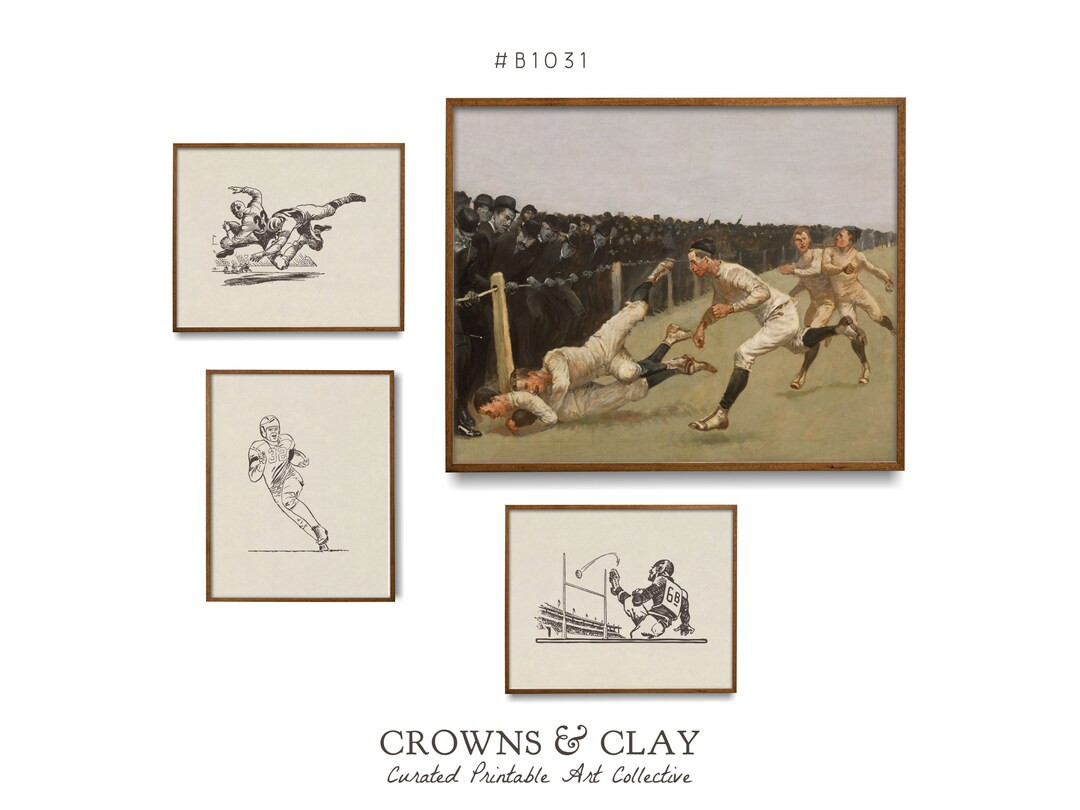 Set of 4 Vintage Football Prints, Printable Sports Posters, Boy Bedroom Decor, DIY Nursery Galler... | Etsy (US)