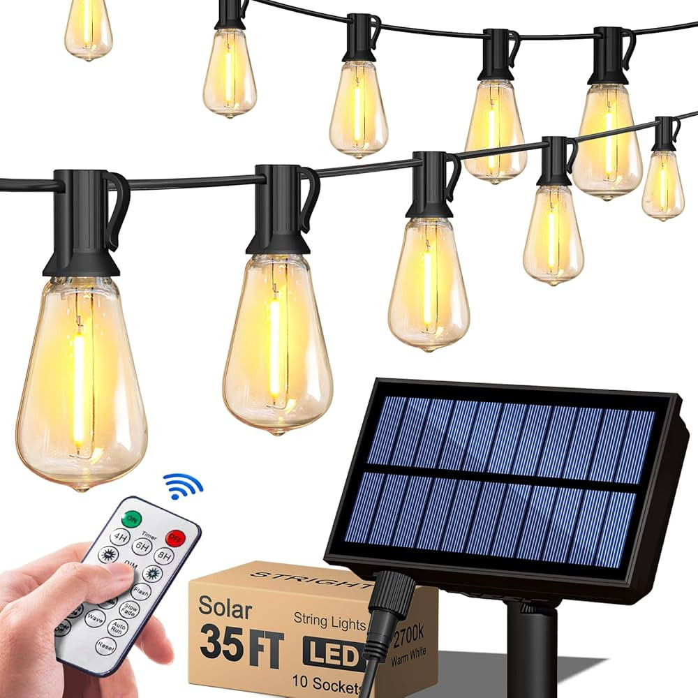 Stright 35FT Solar String Lights Outdoor Weatherproof with Remote, Solar Powered LED Edison Bulb ... | Amazon (US)