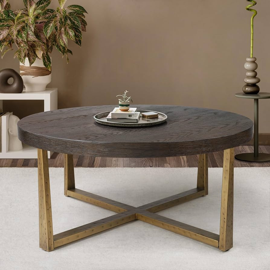 Round Coffee Table, Modern Wood Coffee Table for Living Room with Gold Metal Leg 36" Dia | Amazon (US)