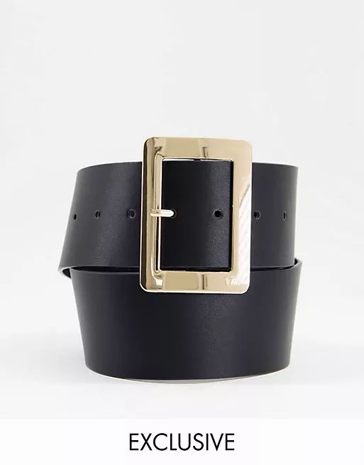 Glamorous Exclusive waist & hip blazer belt in recycled black PU with square gold buckle | ASOS (Global)